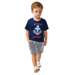 Conjunto camiseta azul marinho âncora e bermuda listras Kiko e Kika 