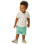 Conjunto bebê camisa polo mescla dinossauro e bermuda verde Kiko e Kika 