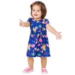 Vestido bebê azul indigo bichinhos Kiko e Kika 