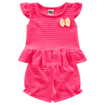 Conjunto bebê rosa carmim fantasy Kiko e Kika 