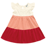 Vestido tricolor vermelho pêssego e Off White Kiko e Kika 