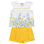 Conjunto blusa branca floral e short amarelo Kiko e Kika 