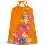 Vestido laranja flores e tucano Kiko e Kika 