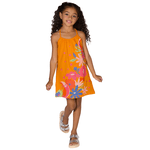 Vestido laranja flores e tucano Kiko e Kika 