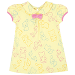 Vestido bebê amarelo bichinhos e tapa fralda rosa Kiko Baby 