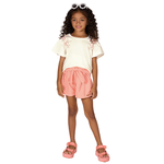 Conjunto blusa off white e short laço coral Kiko e Kika 