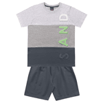 Conjunto tricolor mescla e bermuda cinza escuro Kiko e Kika 