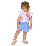 Conjunto blusa branca floral e short lilás Kiko e Kika 