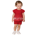 Conjunto bebê vermelho estampado Kiko e Kika