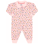 Macacão moletom peluciado rosa cristal bichinhos Kiko Baby