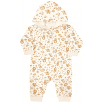 Macacão malha suedine creme safari com capuz Kiko Baby