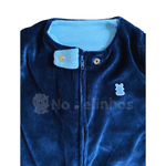 Macacão plush azul marinho e touca azul claro ursinho Kiko Baby