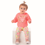 Conjunto blusão moletom neon funny e legging peluciada floral Marlan 