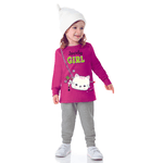 Conjunto moletom blusa pink gatinha e calça mescla Marlan 