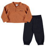 Conjunto blusão malha tricot felpada terracota e calça preta sarja Marlan 