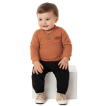 Conjunto blusão malha tricot felpada terracota e calça preta sarja Marlan 