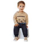 Conjunto moletom bege adventure com capuz e calça chumbo mescla Marlan
