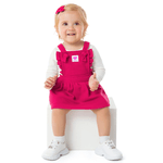 Salopete malha tricot felpada pink e blusa manga longa off white Marlan