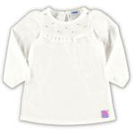 Vestido malha tricot felpada off white manga longa pérolas Marlan 