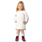 Vestido malha tricot felpada off white manga longa pérolas Marlan 