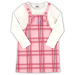 Salopete moletom felpado rosa xadrez e blusa manga longa off white Marlan 