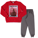 Conjunto moletom vermelho estampado e calça cinza chumbo Marlan 