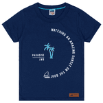 Conjunto camiseta azul marinho paradise e bermuda azul listras Marlan
