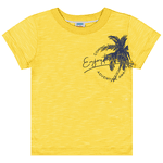 Conjunto bebê camiseta amarela estampada e bermuda azul marinho Marlan