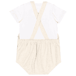 Jardineira off white coala e camiseta básica branca Marlan