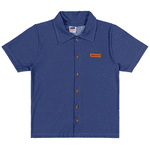 Conjunto Camisa Azul Marinho Malha tipo jeans E Bermuda Linho Off White Listras Marlan