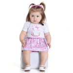 Conjunto bebê body branco e saia rosa elefantinho 
