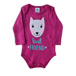 Conjunto bebê body rosa estampado e calça tipo jeans 