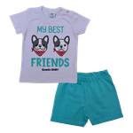 Conjunto bebê camiseta branca cachorro e short verde água 