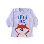 Conjunto bebê camiseta branca raposa e calça azul estampada 