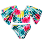Biquíni cropped turquesa floral Tip Top UV50+