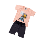 Conjunto Bebê Camiseta Salmão e Bermuda Chumbo