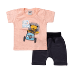 Conjunto Bebê Camiseta Salmão e Bermuda Chumbo