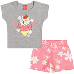 Conjunto bebê mescla sorvete e short rosa floral Elian
