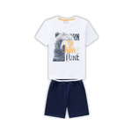 Conjunto bebê camiseta branca urso e bermuda azul marinho Milon