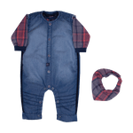 Macacão jeans com body xadrez e bandana Sonho Mágico - 3pçs