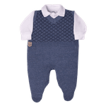 Macacão tricot azul com body plush branco Sonho Mágico - 2 pçs