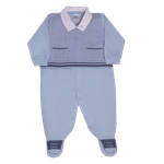 Macacão malha azul com sobreposição em tricot Sonho Mágico