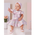 Vestido linho lilás e rosa colorful xadrez Sonho Mágico