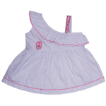 Conjunto batinha listras azul bebê e short sarja rosa Sonho Mágico