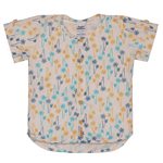 Conjunto camisa linho off white estampada e bermuda sarja mostarda Sonho Mágico