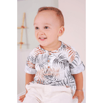 Conjunto camisa off white folhagem e bermuda linho natural Sonho Mágico
