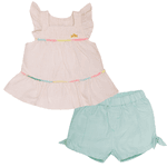 Conjunto bata natural arco íris e short verde acqua Sonho Mágico