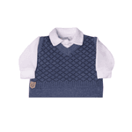 Macacão tricot azul com body plush branco Sonho Mágico - 2 pçs