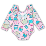 Maiô bebê manga longa rosa claro cupcake Tip Top UV50+