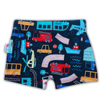Trio praia bebê camiseta azul sunga e boné veículos Tip Top UV50+